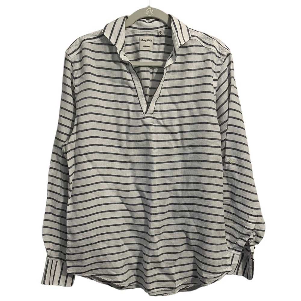 Baird McNutt Striped Linen Tunic V Neck Top M